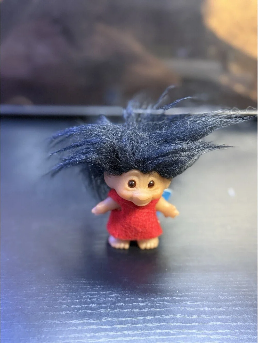 Vintage 1980s DAM Norfin Tiny Ones Troll Doll Style 502 Black Hair Red Outfit